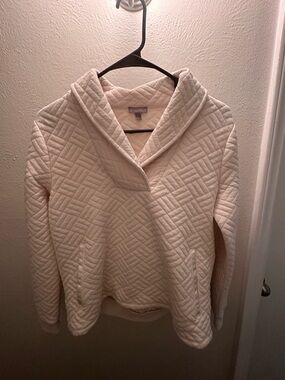 Talbots Quilted Shawl Collar Pullover - Cream